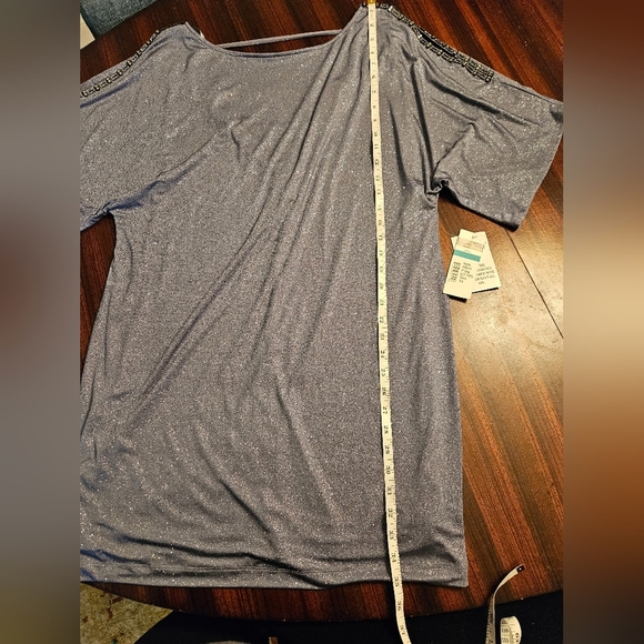 Cachet Blue Gray Mini Dress Cold Shoulder Rhinestone Glitter Cowl Back Sz 16 NWT - Picture 9 of 11